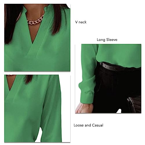 Top Túnica Feminina, Cor Elegante e Amigável à Pele, Estilo Casual, Manga Comprida, Gola V para Fest