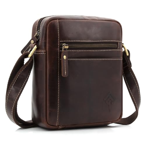 ekavale Echtleder-Umhängetasche für Herren - Vintage Schultertasche für Männer, ideal für Arbeit, Reisen oder als Geschenk - Messenger Bag für Business und Freizeit in kompakter Größe (Dunkel-Braun)