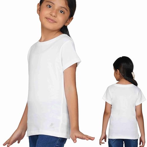 Image of Kids Round Neck T-Shirt Half Sleeves 100% Cotton Rich Soft Comfortable Fit Stylish Plain Color 1+1 Combo Original Brand Tshirt for Girls