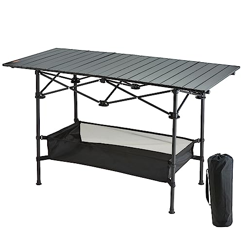 VEVOR-Folding-Camping-Table-Aluminum-Ultra-Compact-Outdoor-Portable-Fold-Up-Lightweight-Table-with-Large-Storage-and-Carry-Bag-for-Beach-Picnic-Travel-Backyard-BBQ-Patio-45-x-22-Black
