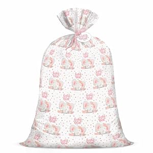 WRAPAHOLIC 56″ Large Baby Boy Plastic Gift Bag – Adorable Pink Elephant Jumbo Bike Bag Gift Wrap for Baby Shower, Kids Birthdays, Parties, Celebrating, or Any Occasion – 56″ H x 36″ W