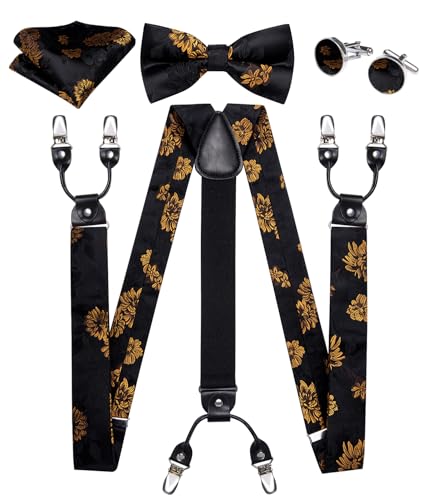 Image of DiBanGu Paisley Bow Tie and Supenders for Men Tuxedo Heavy Duty 6 Clips Suspender Adjustable Y-Shape Mens Trouser Braces
