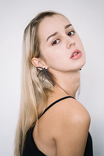 Huge Butterfly Studs Earrings Boho Vintage Rhinestone Statement Earrings Angel Wings Crystal Earrings Shiny Leaf-Shaped Flower Stud Earrings Wedding Jewelry Gifts For Women Girls (Black) #TOP3