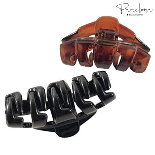 Pinza para el cabello Parcelona French Tubular pequeña cobertura con resorte patrón carey y negra para cabello fino miniatura 5