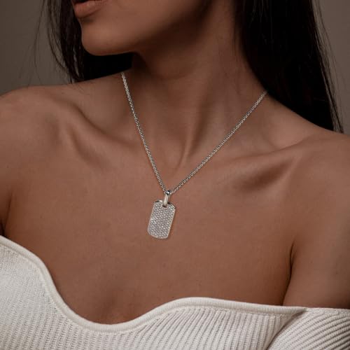 Designer Inspired Iced Out Pendant Necklace Pave Zircons Dog Tag Necklace for Men Women Gift with 20 Inch Chain2