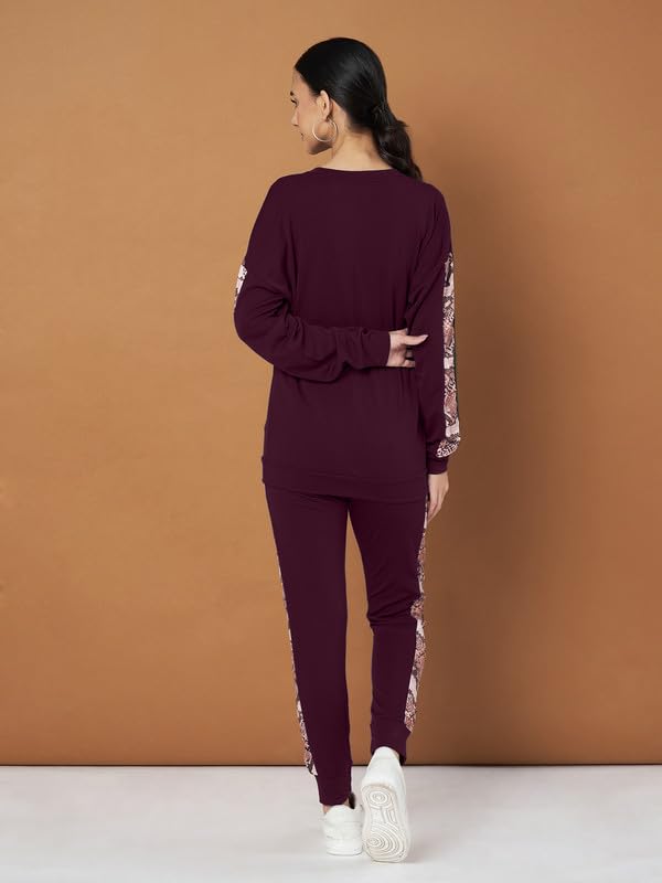 Image of DTR FASHION Cotton Blend Styled With Snake Skin Print On Sleeves Tracksuit | Co-ord Set For Women| Active Wear Suit Set For Women|