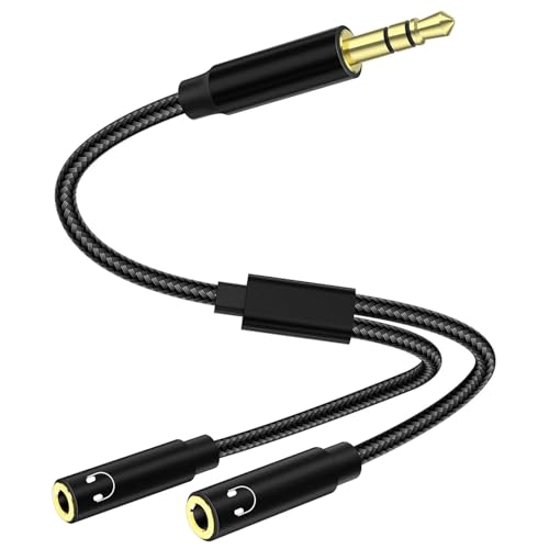 Horyue 3.5mm Splitter 35cm Black Headphone Splitter Cable 1 Male to 2 Female Aux Splitter Audio Splitter Headphone Splitters 2 Way for Travel Laptop Tablet and Dual Earphones