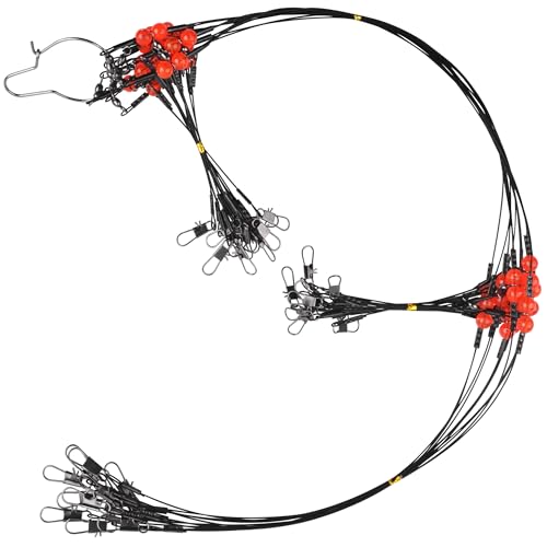 Fishing Leaders Rigs,12pcs/24pcs Ser Fishing Leader Line Rig with Swivel Snaps Red Beads for Baits Lure and Hooks Saltwater Fishing Leader Wire Bottom Rig Black 2RD 12pcs