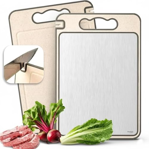 Image of Herrlich Homes Large Steel Chopping Cutting Board for Kitchen with Knife Sharpner | Heavy-Duty Cutting Board | Dual Side usable | Food Grade Quality | Large | 36 x 25 cm