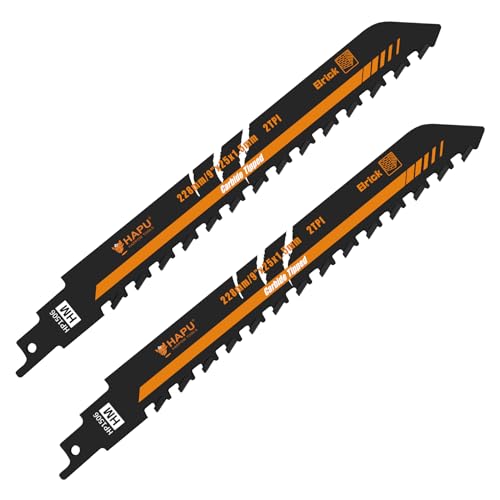 HAPU HARPOW TOOLS 9-Inch Masonry Reciprocating Saw Blade 2TPI Carbide Blades for Cutting Aerated Concrete and Hollow Brick (2-Pack)