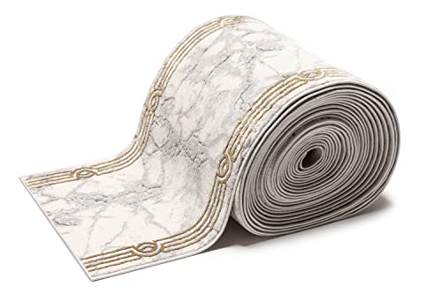 Well Woven Custom Size Hallway Stair Runner - Choose Your Length - Fairmont Collection Lezlee Ivory Gold Abstract Marble Border 26 Inches Wide x 10 Feet (26" x 10') Runner by Well Woven - Image 2