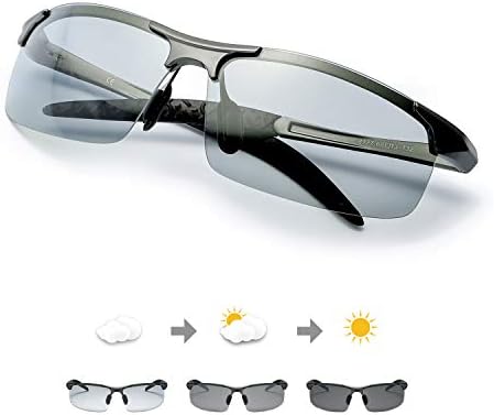 TJUTR Men's Photochromic Polarized Sunglasses for Driving, Rectangular Frame with 100% UV Protection (Gun(sports)/Discolor)(Size:M)