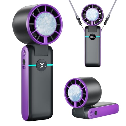 SIYOMG Portable Handheld Turbo Fan with Ice Cooler 5000mAh 13 Hours Battery Life Rechargeable Personal Fan with 5 Speeds Foldable LED Display for Travel Outdoor Office