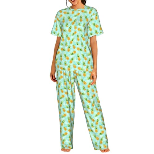 Vêtements de nuit doux et confortables : pyjama manches courtes femme ananas vert