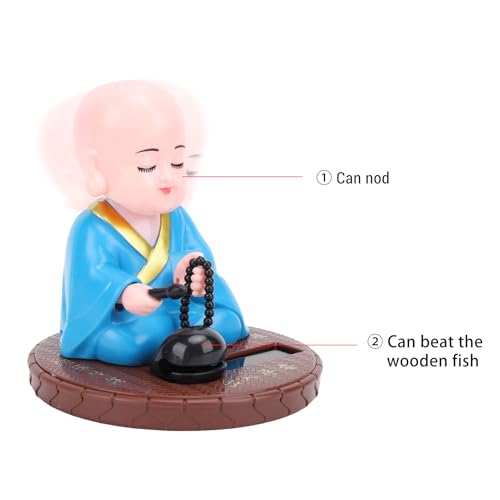 Solar Power Little Monk Figurine, Solar Powered Dancing Toys Chinese Little Monk Figurine Statue Monk Nodding Swing with Solar Energy Sensing for Car Dashboard Ornament Home