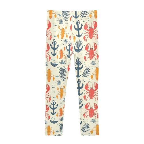 Colorful Lobster Anchor Cream Palm Leave Girls Leggings Kids Yoga Pants Dance Active Tights 4T2