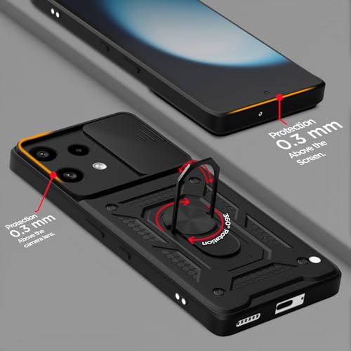 Image of Pikkme Back Cover for Nothing Phone 3a Lite 5G | 360 Protection Case | Sliding Camera Shield Cover & Ring Holder Stand D10 Tough Armor Bumper Case (Black)