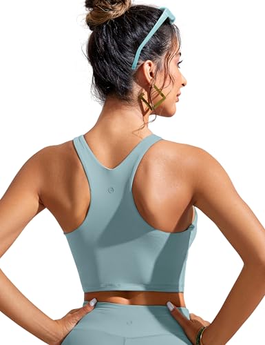 Image of CRZ YOGA Racerback Crop Bikini Tops | Built-in Pads, A-D Cup, High Neck, Swim, Bathing Suit Tank for Women