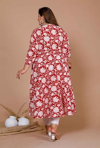 Image of Doriyaan Womens Plus Size Pure Cotton Floral Printed Anarkali Kurta