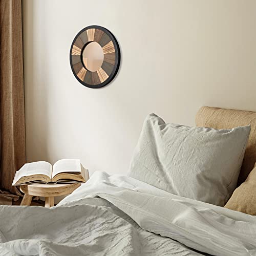 Emfogo Wall Mirror Boho Wall Decor 12 Inch Rustic Wood Round Boho Mirror Farmhouse Wall Decor Room Decor Home Decor Hanging For Bedroom Living Room Entryway (Trichromatic Mirror) #TOP1