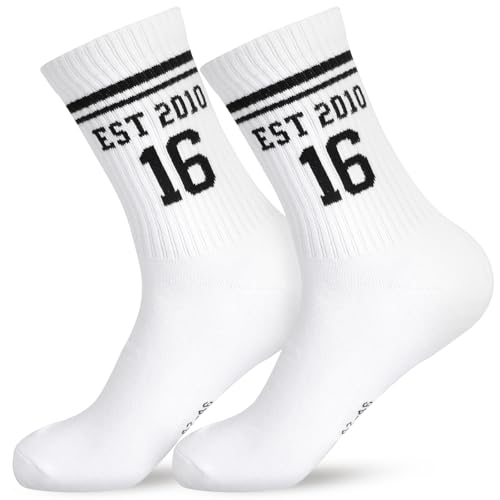 COMOOKA 16 Geburtstag Junge Geschenk für 16 jährige Jungs 2010 Socken 16. Geburtstag Junge Mädchen 2026 Geburtstagsgeschenk Tennissocken 16 Jahre (DE/NL/SE/PL Numerisch 42 46 Regular Regular)