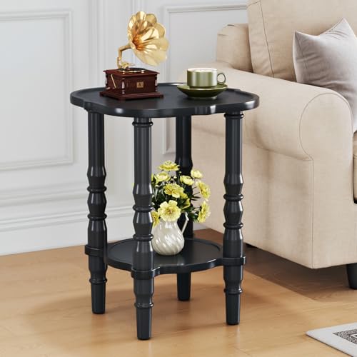 Image of Uniclinens Solid Wood End Side Table - Small Wooden Nightstand for Living Room Bedroom, Black