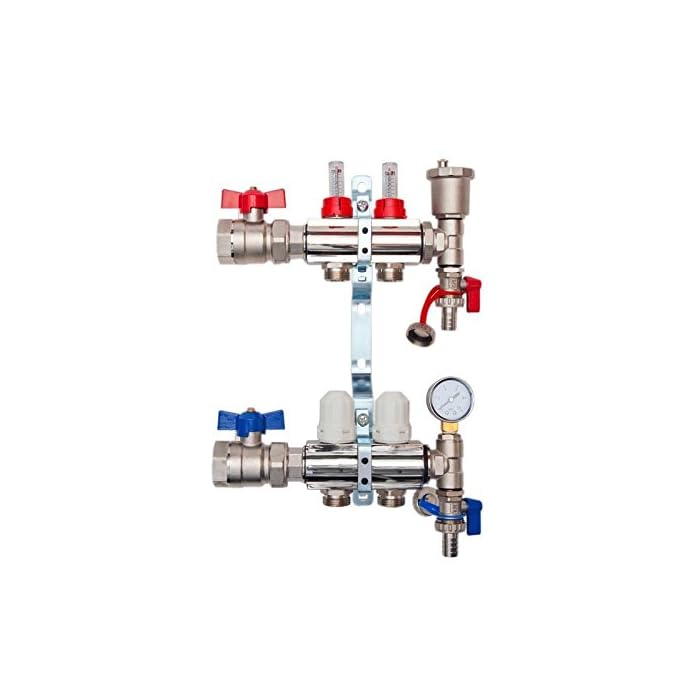 Buy Underfloor Heating 2 Ports Complete Manifold with 16mm Pipe Connections Ball Valves