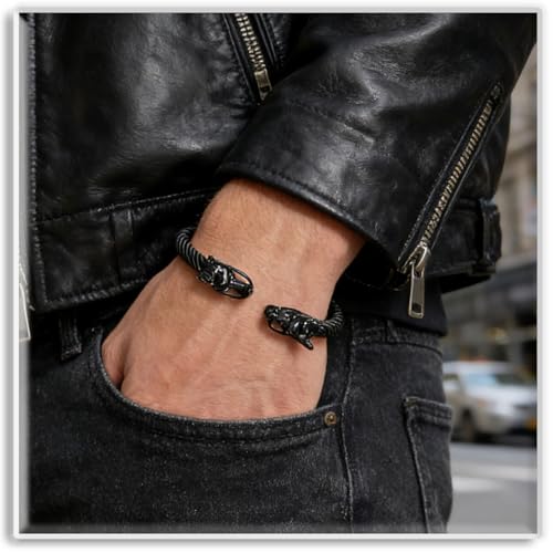 Pulsera Abierta Dragón para Hombre en Acero Inoxidable miniatura 7