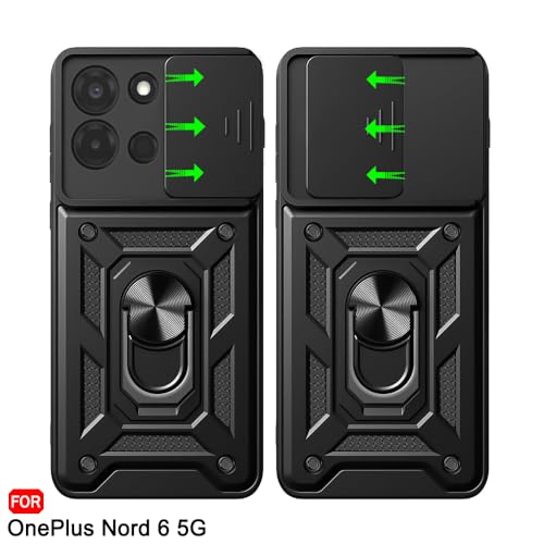 Image of TheGiftKart Tough Armor Bumper Back Cover Case for OnePlus Nord 6 5G | Kickstand & Ring Holder | 360 Degree Protection Back Cover Case for OnePlus Nord 6 5G (PC & TPU, Sliding Camera Cover, Black)