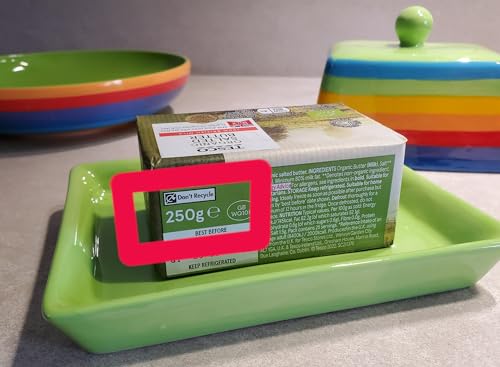 Hand Painted Rainbow Stripe Green Ceramic Butter Dish with Lid - Image 3