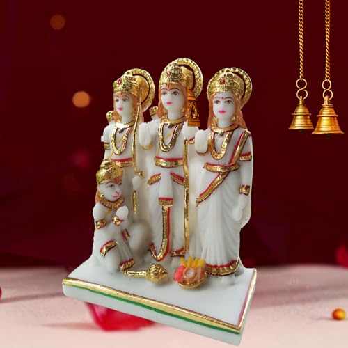 Image of Ram Darbar 8-inch Multicolor Marble dust, Best Used for Home Temple, Home Decoration, Gifting Purpose - Statue of Lord Rama, Wedding Gift, Anniversaries Gift Home Decor