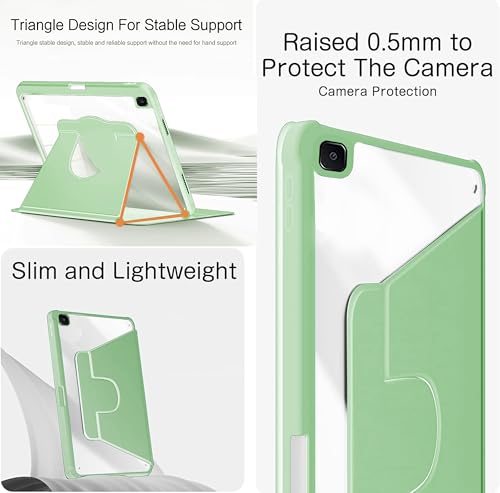 Image of TGK Rotating Case for Samsung Galaxy Tab S6 Lite 10.4 inch SM-P610 P615 P613 P619 with Pencil Holder Trifold Stand Cover Clear Back (Mint Green)