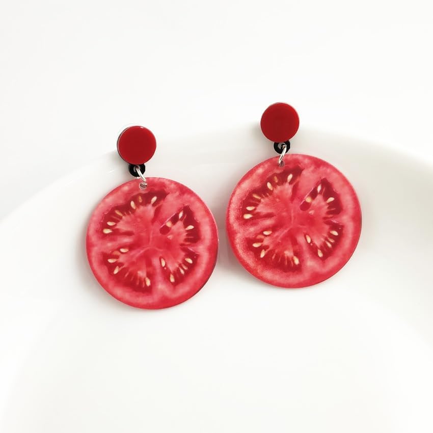 Vivid Tomato Earrings Funny Lifelike Healthy Fruits Dangle Earrings Double-side Acrylic Food Imitate Earrings for Women - Image 3