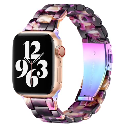 Image of Bestig Resin Band Compatible with Apple Watch Bands for Women 40mm 38mm 41mm 42mm(Series 11 10), Lightweight Waterproof Strap for iWatch Series 10 9 8 7 6 5 4 3 2 1 SE Men(DazzlingPurple)