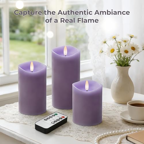 Image of Pastel Purple LED Real Wax Made Flameless Battery-Operated Pillar Candles