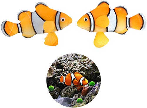 XMHF 2 Pack Silicone Artificial Aquarium Floating Clownfish Decoration Fish Tank Decor Underwater...