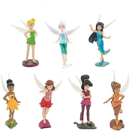 Inan Fairies Miniature Figures, 7 Pcs Fairy Pixie Girl Fly Wing Collection Playset Doll Cake Topper DIY Dollhouse Landscape Scenes Fairy Garden Plant Pot Decor, 3.9" Tall