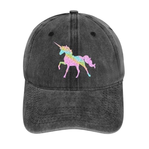 Unicorn Hat for Men Women Baseball Cap Black Funny Dad Hat Adjustable Vintage Trucker Hat Summer
