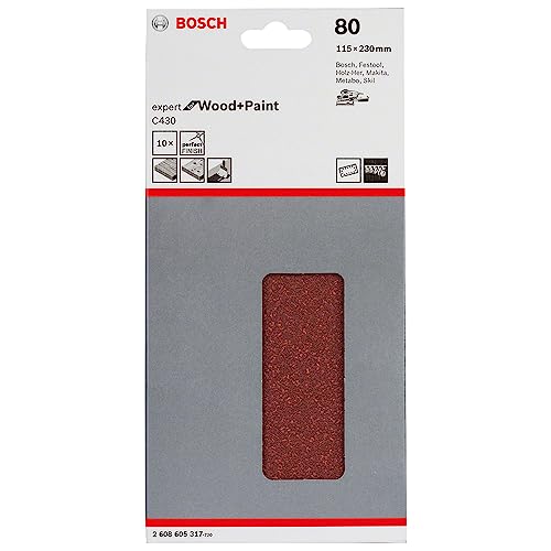 Bosch Professional 2 608 605 317 - Juego de 10 hojas lijadoras (115 x 230 mm, 80)