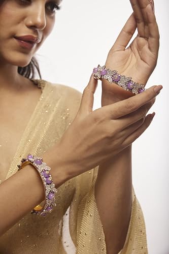 Image of LAVAZZA Stylish Butterfly Design Golden Metal with Zircon Diamond & Pearls Moti Bangles Kada For Women & Girls | Traditional Girl's Bangles Bracelet | Women's Kangan Wedding, Party-Set of 2