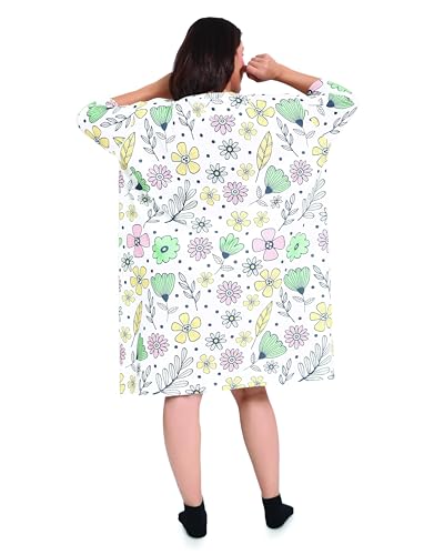 Image of LAMA STORE Women's Printed Oversized T-Shirt Dress, Cotton, 3 /4 Sleeve Length, Casual Loose Fit, Comfort Wear Extra Comfy Oversized Printed Pocket T-Shirt Dress