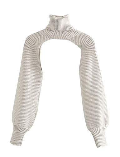 Uaneo Womens Super Cropped Sweater Turtleneck Long Sleeve Bolero Shrug (Beige, Large) #TOP1