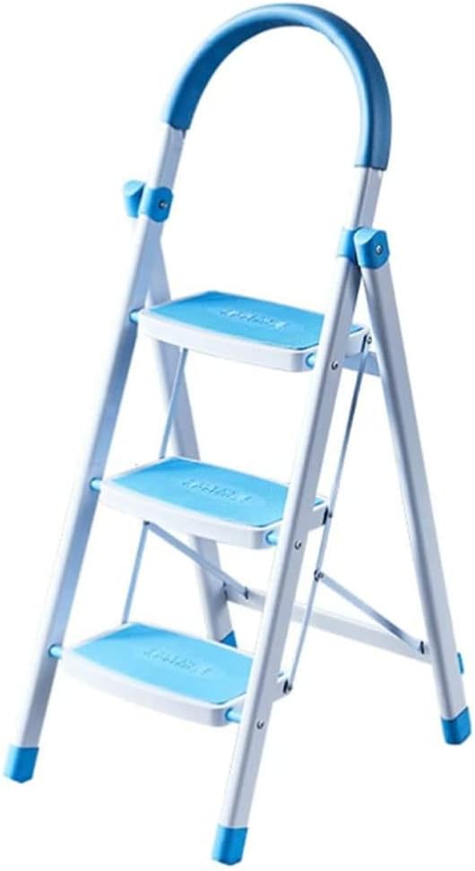 SJBGDALightweightU-Shaped Thickened 3 Step Ladder Folding Step Stool with Sponge Grip and Safety Buckle Wrought Iron Stepladders for KitchenMulti-use Step Ladder