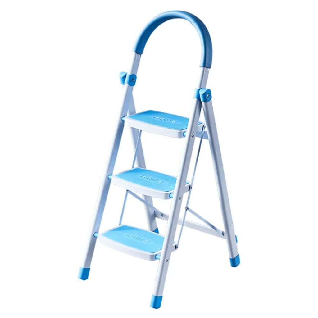 SJBGDALightweightU-Shaped Thickened 3 Step Ladder Folding Step Stool with Sponge Grip and Safety Buckle Wrought Iron Stepladders for KitchenMulti-use Step Ladder