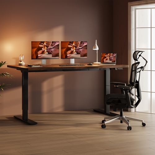 Image of Dual Motor Standing Desk, Large Stand Up Desks, 79x31 Inches Electric Sit Stand Desks, 4 Memory Preset Adjustable Height Computer Table for Home Office with Splice Board (Brown)