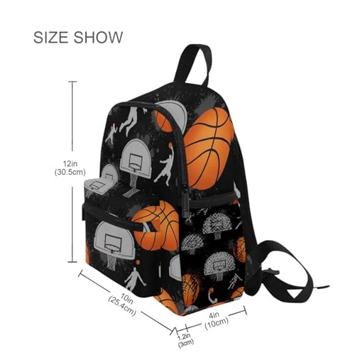 Orange Basketballs Toddler Girl Backpack with Name Tag, Small Kids School Bag Travel Back Pack, 3-8 Years4