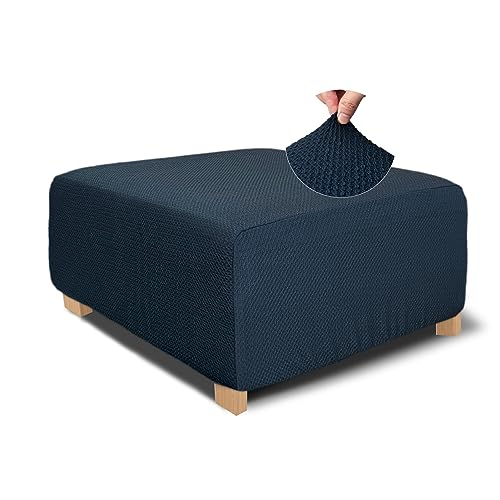Image of NeColorLife Rectangle Ottoman Cover Jacquard Fabric Ottoman Slipcover Thick Stretchable Footrest Stool Covers for Oversized Square and Rectangle Ottoman,X-Large Size,Navy Blue