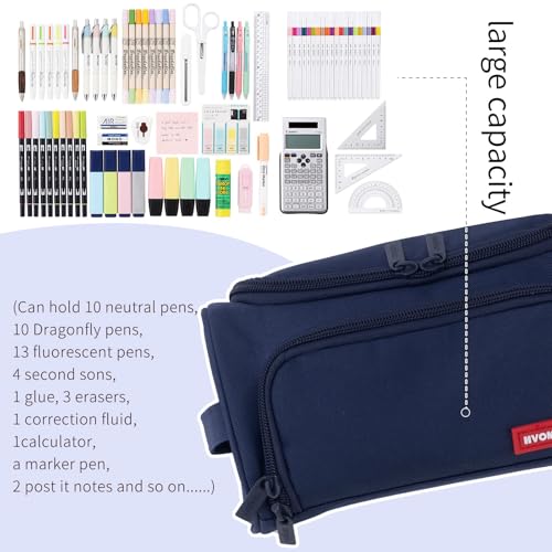 Image of HVOMO Big Capacity Pencil Case High Large Storage Pouch Marker Pen Case Travel Simple Stationery Bag School College Office Organizer for Teens Girls Adults Student(Blue)