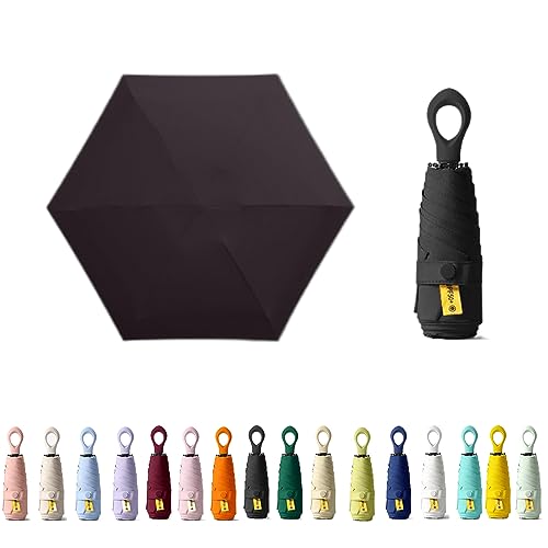 HUAMu Mini-Sonnenschirm für Reisen, Ringgriff, Beschichtungsschicht, Stoffblockierung, UV-Schutz, 99,9 %, kompakt, faltbar, leicht, klein, tragbar, Rucksack, Regen, Sonne, Herren, Damen, Kinder