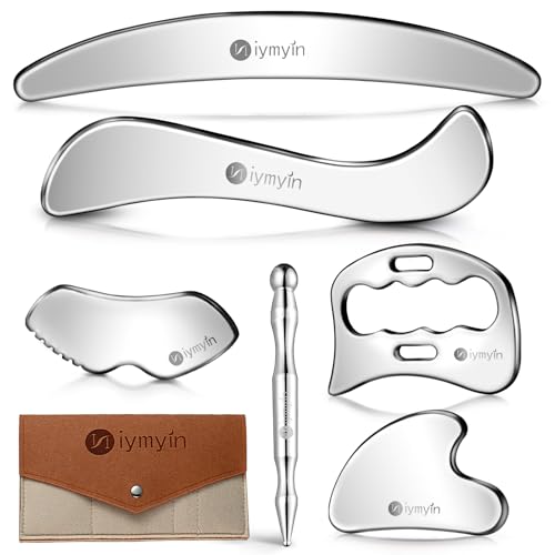 6-in-1 304 Stainless Steel Muscle & Fascia Scraper Tool Set for Body Skin Massage and Sore Muscles Myofascial Iastm Tools Soft Tissue Mobilization Tools Full Body Gua Sha Kit Gift-for Her